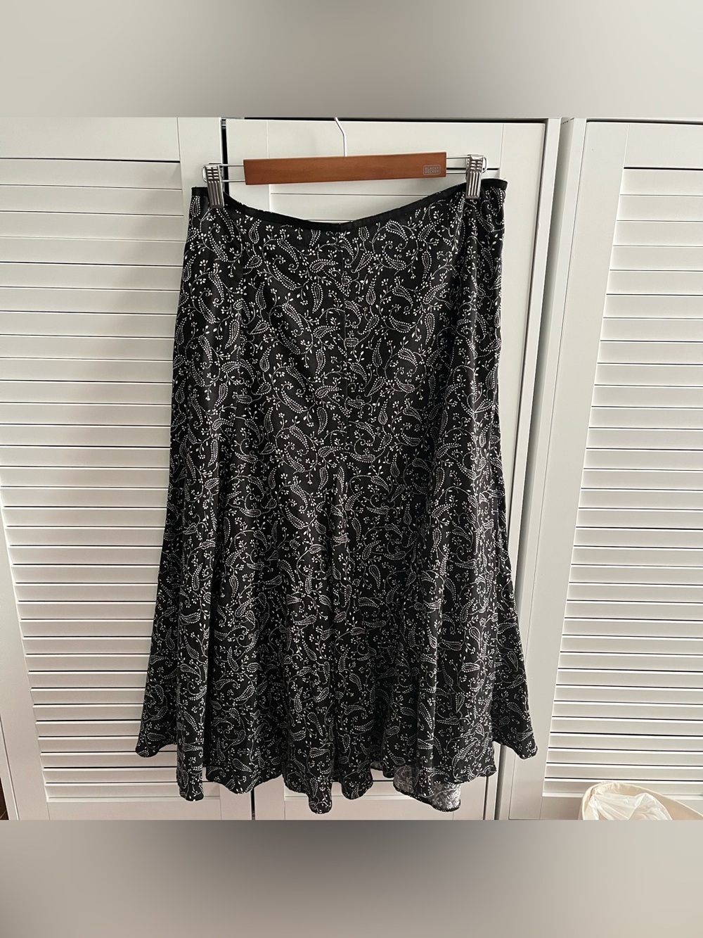 VTG Liz Claireborne Skirt Boho Paisley Black 12 Lined 100% Cotton Western